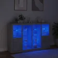 Buffets avec lumières LED 3 pcs gris béton bois d'ingénierie