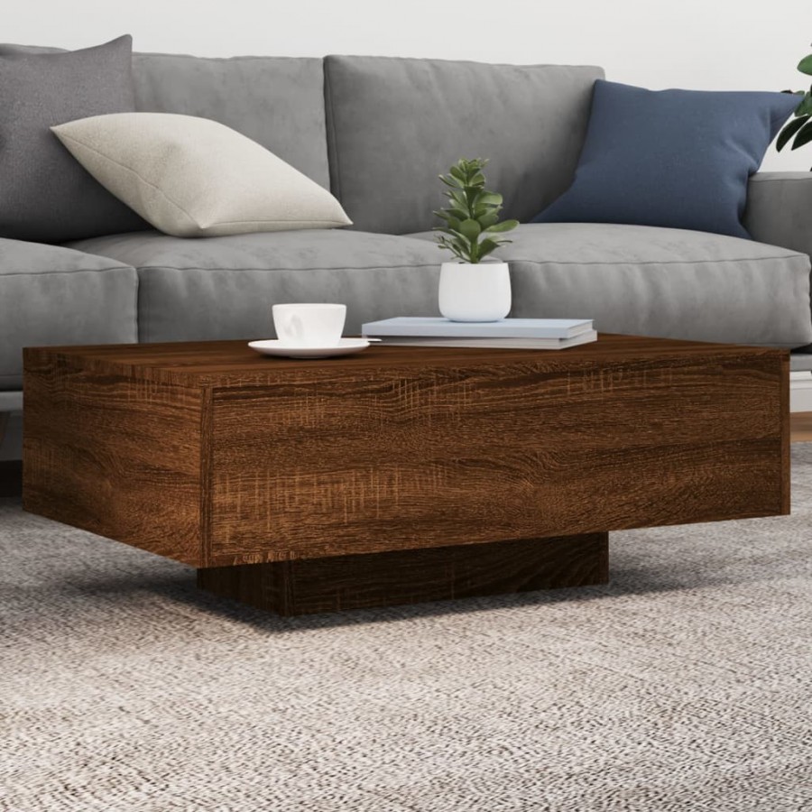 Table basse avec lumières LED chêne marron 85x55x31 cm