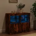 Buffet avec lumières LED chêne fumé 81x37x67 cm