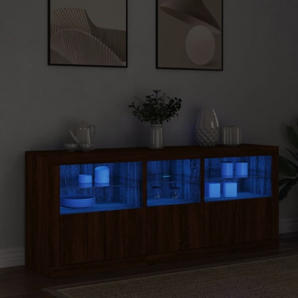 Buffet avec lumières LED chêne marron 162x37x67 cm