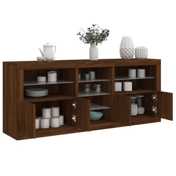 Buffet avec lumières LED chêne marron 181,5x37x67 cm