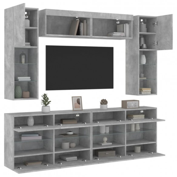 Ensemble de meubles TV muraux 6pcs et lumières LED gris béton