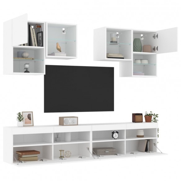 Ensemble de meubles TV muraux 6 pcs avec lumières LED blanc