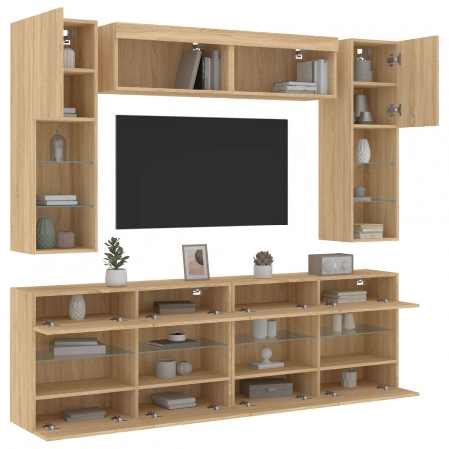 Ensemble de meubles TV muraux 6pcs et lumières LED chêne sonoma