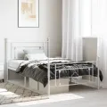 Cadre de lit métal avec tête de lit/pied de lit blanc 107x203cm