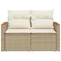 Canapé de jardin avec coussins 2 places beige résine tressée