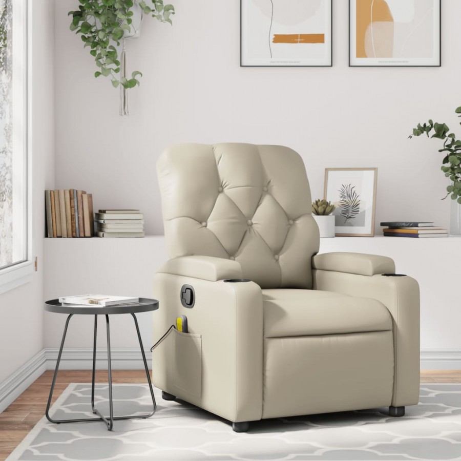 Fauteuil inclinable de massage Crème Similicuir