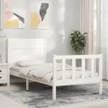 Cadre de lit avec tête de lit blanc petit simple bois massif