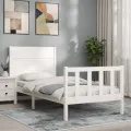 Cadre de lit avec tête de lit blanc petit simple bois massif