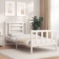 Cadre de lit avec tête de lit blanc petit simple bois massif
