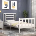 Cadre de lit avec tête de lit blanc petit simple bois massif