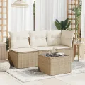 Table de jardin dessus en verre beige 55x55x37cm résine tressée