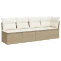 Canapé de jardin avec coussins 4 places beige résine tressée
