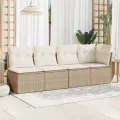Canapé de jardin avec coussins 4 places beige résine tressée