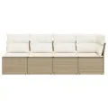 Canapé de jardin avec coussins 4 places beige résine tressée
