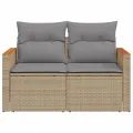 Canapé de jardin avec coussins 2 places beige résine tressée