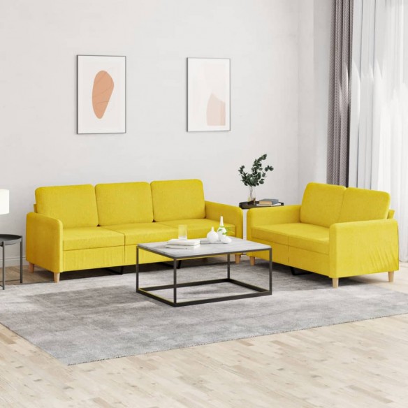 Ensemble de canapés 2 pcs avec coussins Jaune clair Tissu