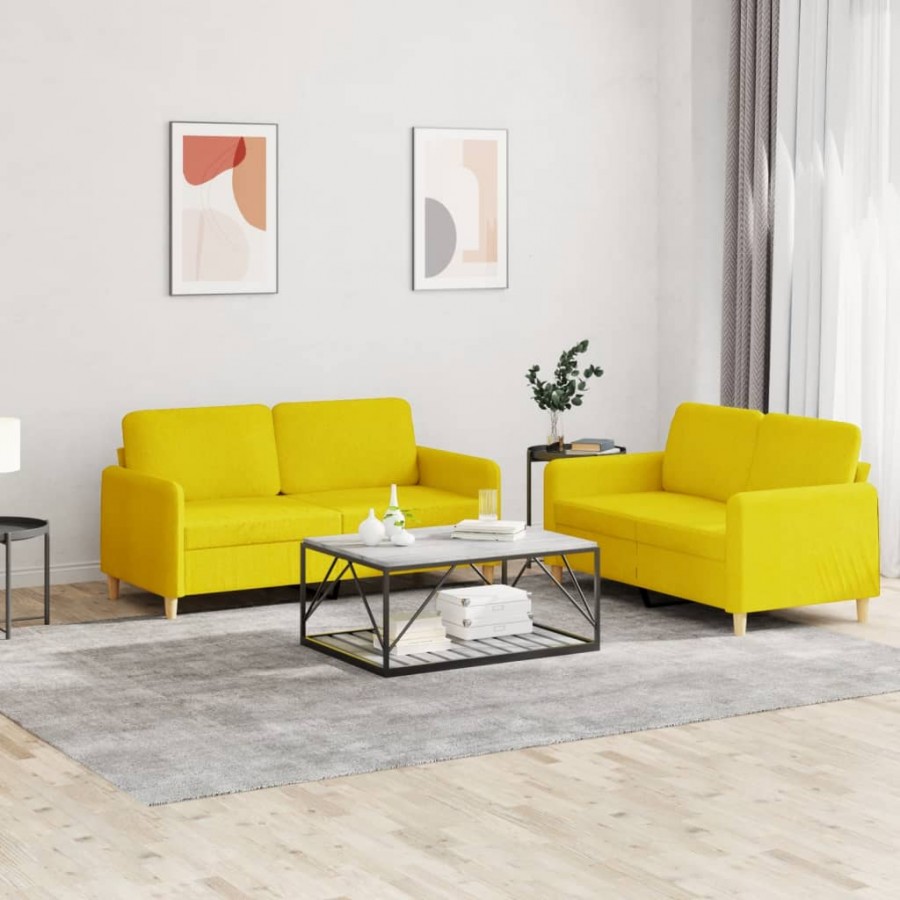 Ensemble de canapés 2 pcs avec coussins Jaune clair Tissu