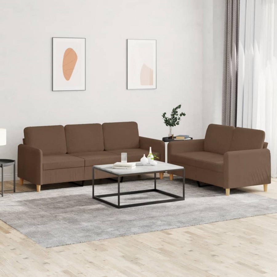 Ensemble de canapés 2 pcs avec coussins Marron Tissu