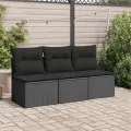 Canapé de jardin avec coussins 3 places noir résine tressée