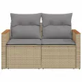 Canapé de jardin avec coussins 2 places beige résine tressée