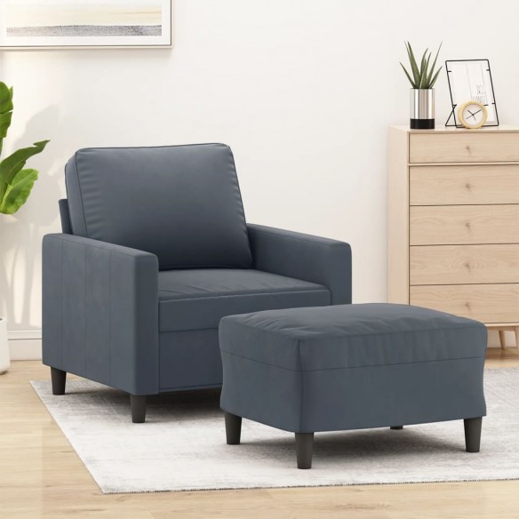 Fauteuil avec repose-pied Gris foncé 60 cm Velours