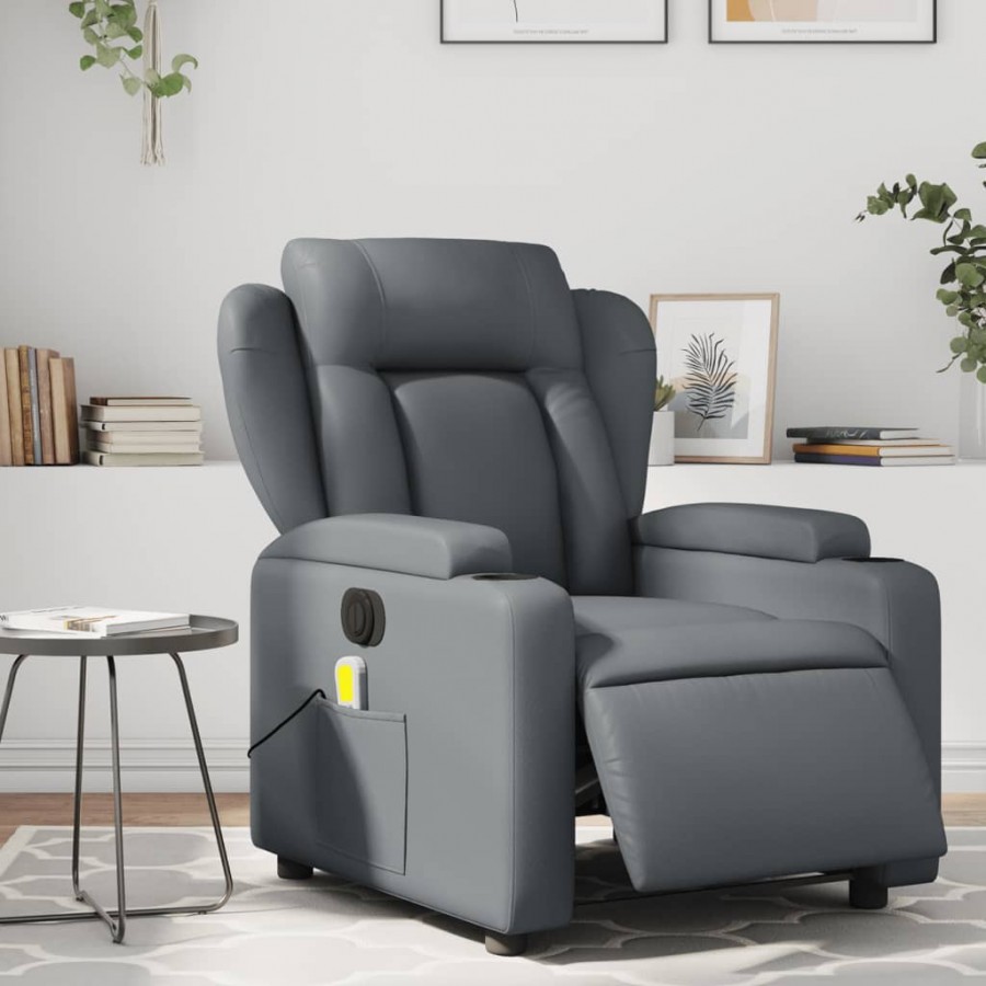 Fauteuil de massage inclinable électrique gris similicuir