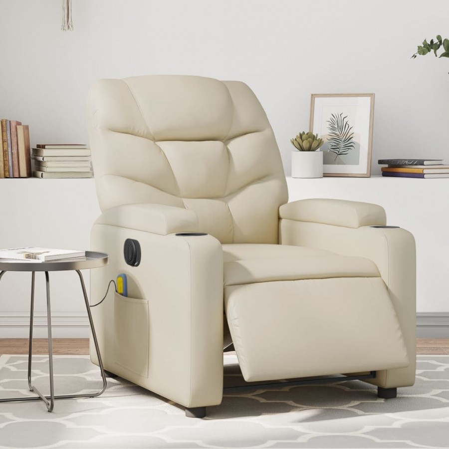 Fauteuil de massage inclinable électrique crème similicuir