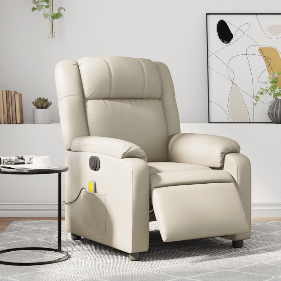 Fauteuil de massage inclinable électrique crème similicuir