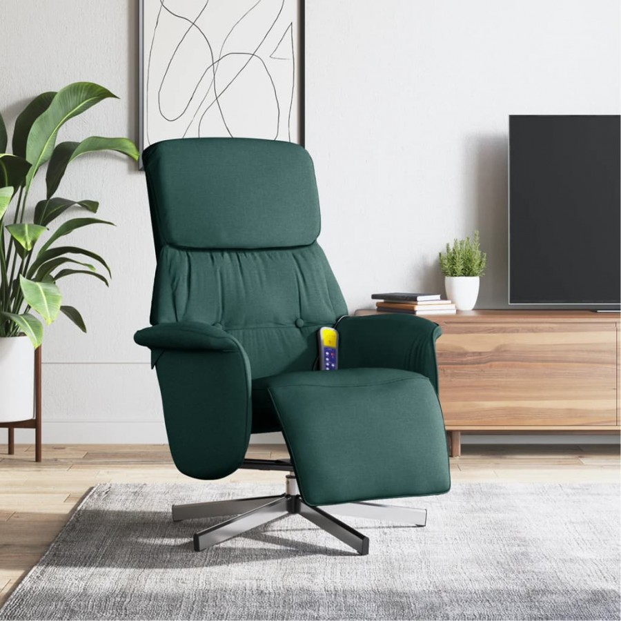 Fauteuil inclinable de massage et repose-pieds vert foncé tissu