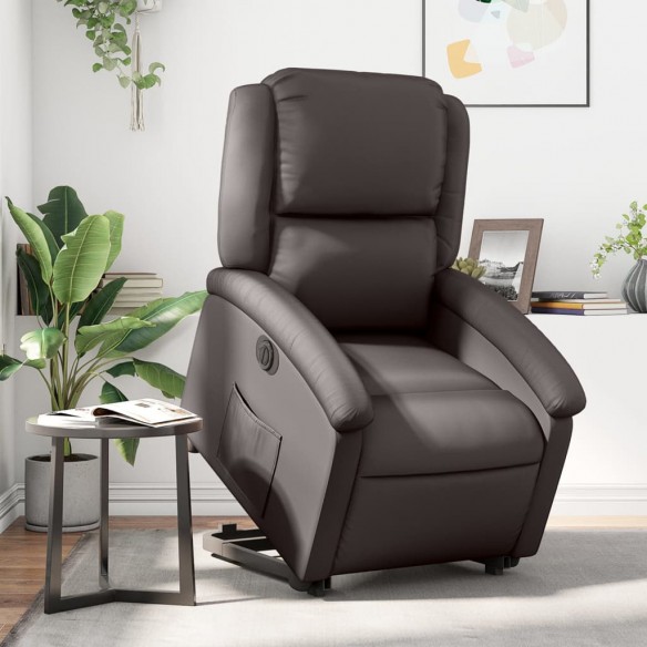 Fauteuil inclinable électrique marron foncé cuir véritable