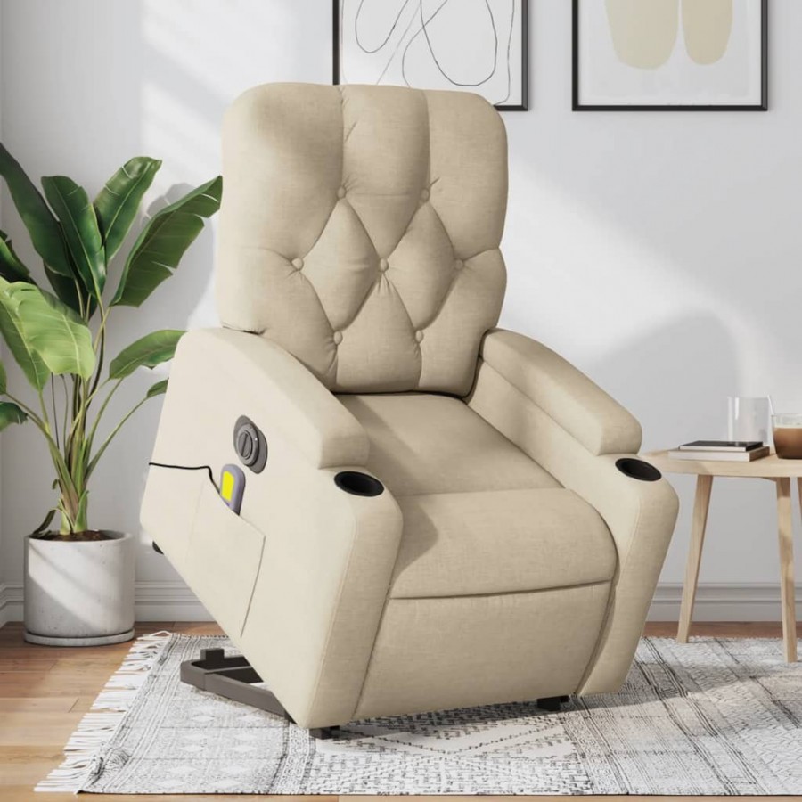 Fauteuil inclinable de massage électrique Crème Tissu