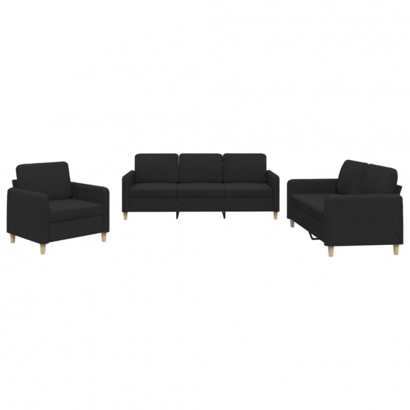 Ensemble de canapés 3 pcs avec coussins Noir Tissu