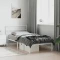 Cadre de lit métal avec tête de lit blanc 107x203 cm