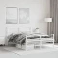 Cadre de lit métal avec tête de lit/pied de lit blanc 135x190cm