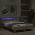 Cadre de lit avec tête de lit et LED chêne sonoma 150x200 cm