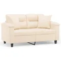 Canapé 2 places avec oreillers beige 120 cm tissu microfibre