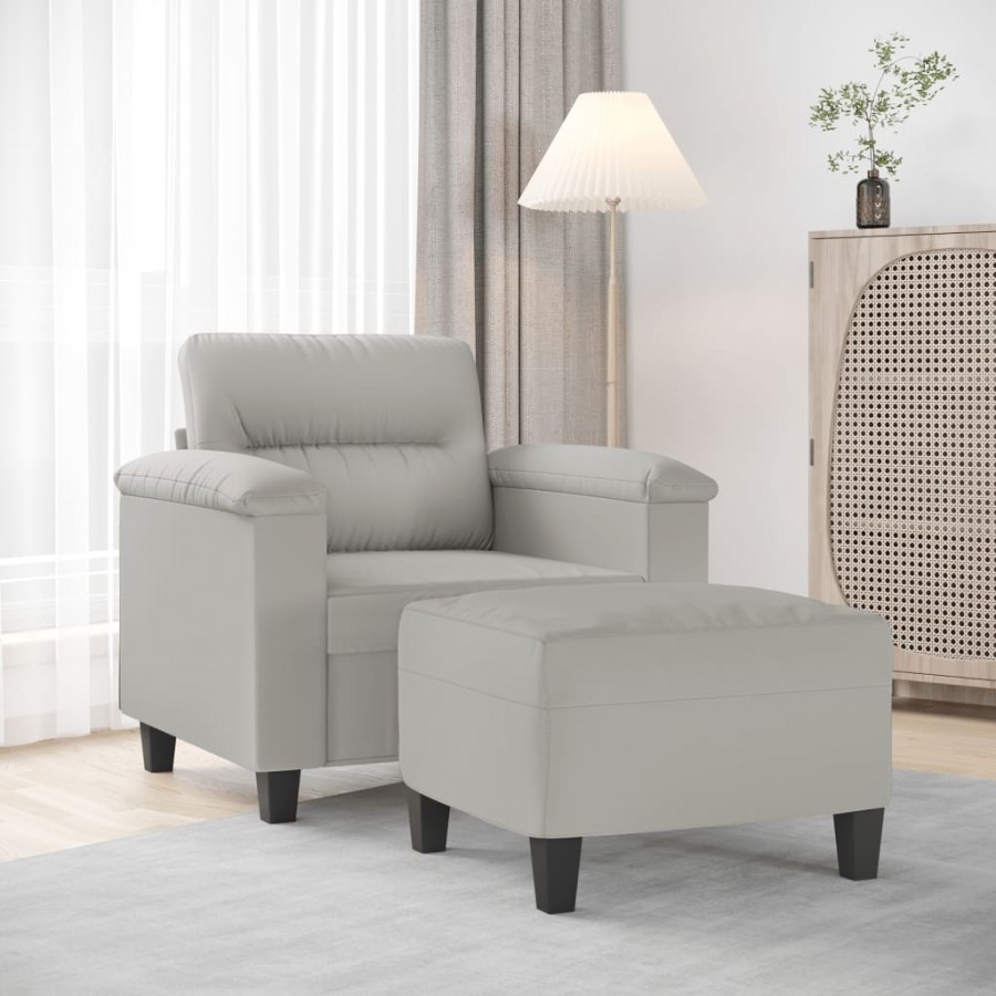 Fauteuil avec repose-pied Gris clair 60 cm Tissu microfibre