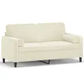 Canapé 2 places avec oreillers décoratifs crème 140 cm velours