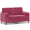 Canapé 2 places avec oreillers bordeaux 120 cm velours