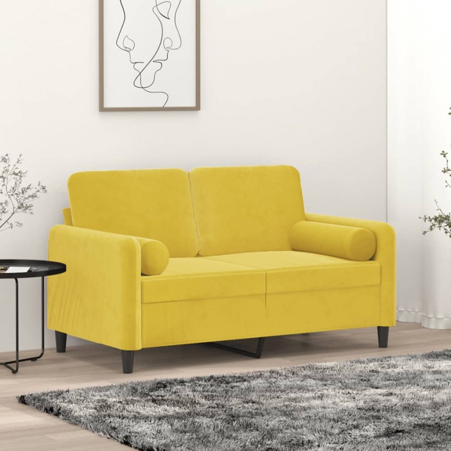 Canapé 2 places avec oreillers décoratifs jaune 120 cm velours