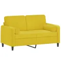 Canapé 2 places avec oreillers décoratifs jaune 120 cm velours