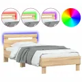Cadre de lit tête de lit et lumières LED chêne sonoma 90x200 cm