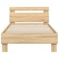 Cadre de lit tête de lit et lumières LED chêne sonoma 90x200 cm