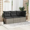 Canapé de jardin sans accoudoirs coussins gris résine tressée