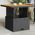 Table de jardin noir 80x80x71 cm résine tressée et bois acacia