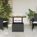 Table de jardin noir 80x80x71 cm résine tressée et bois acacia