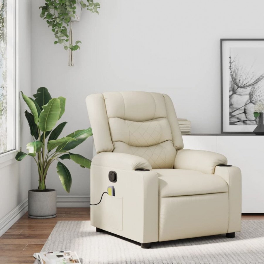 Fauteuil inclinable de massage Crème Similicuir