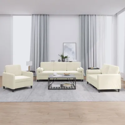 Ensemble de canapés 3 pcs avec coussins crème velours