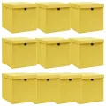 Boîtes de rangement et couvercles 10 pcs Jaune 32x32x32cm Tissu